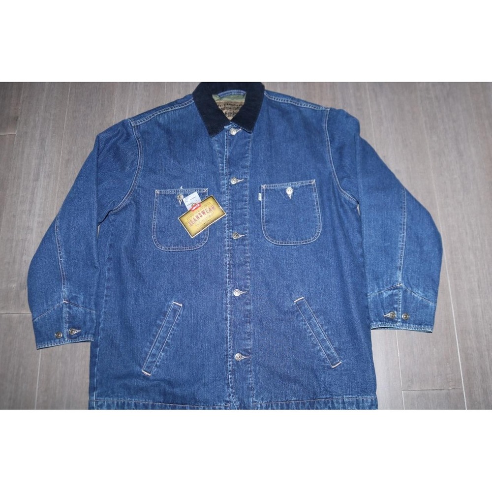 Levis Mens Denim Chore Jacket Medium Wash Corduroy Collar Quilted Lined Coat M